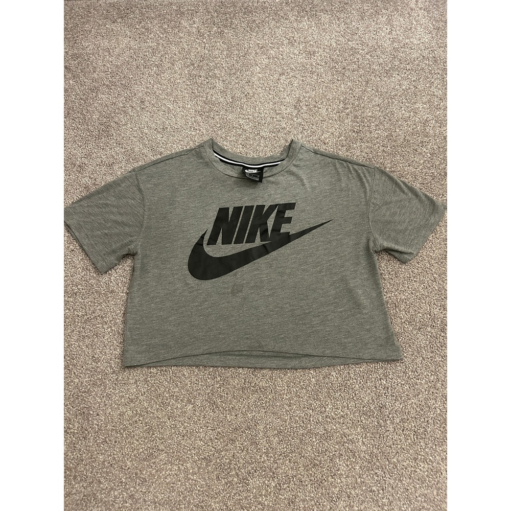 Nike Crop Top Womens Small Gray Good Futura Logo Short Sleeve Athletic Tee